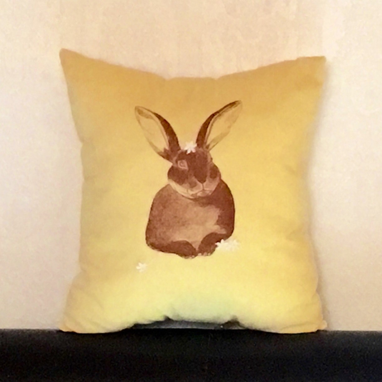 Bunny cushion, Screenprinted Cotton Rabbit, Organic Lavender Bag polyester, home decor,  ' Bunny loves blossoms', gift for bunny lover