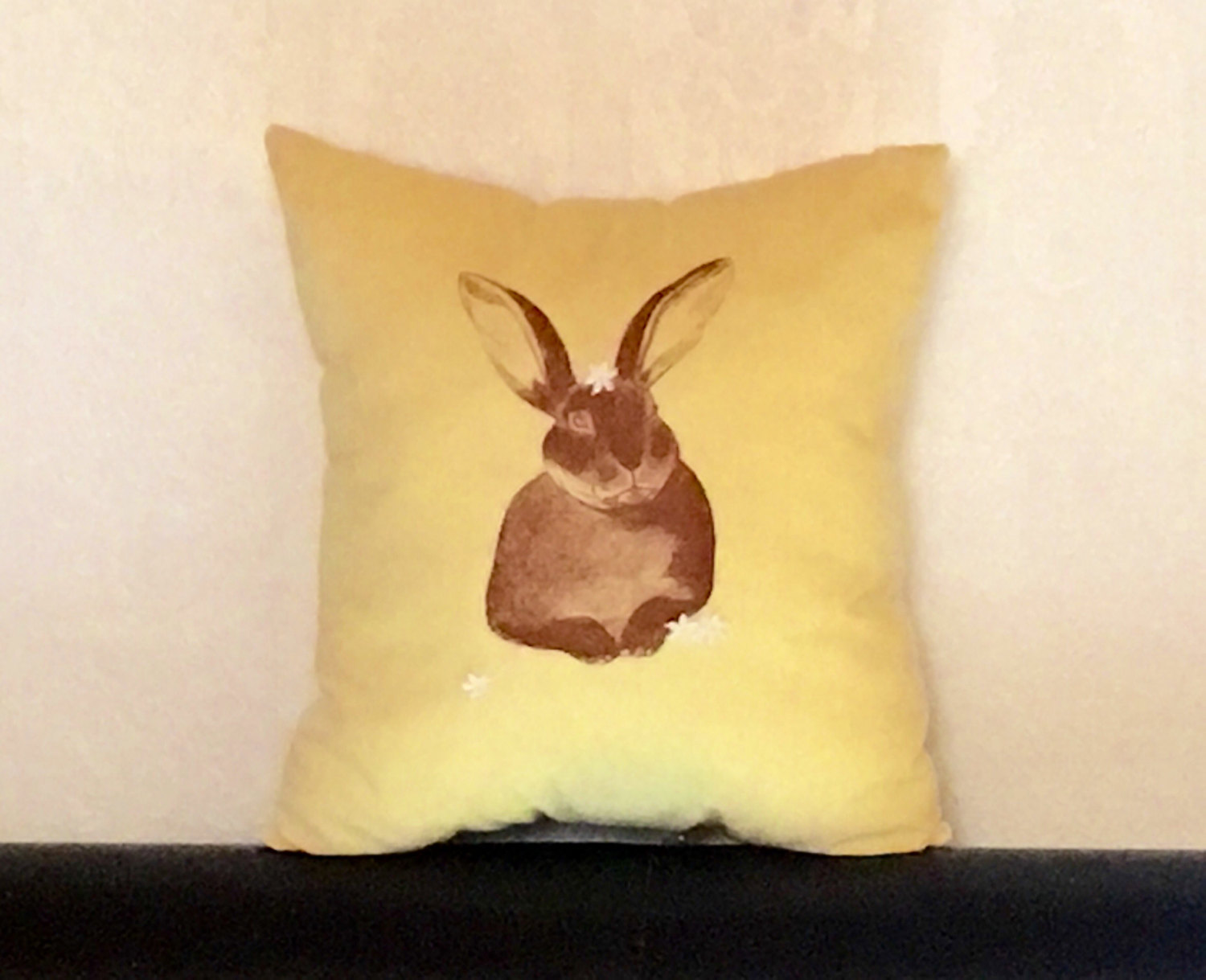 Bunny cushion, Screenprinted Cotton Rabbit, Organic Lavender Bag polyester, home decor,  ' Bunny loves blossoms', gift for bunny lover