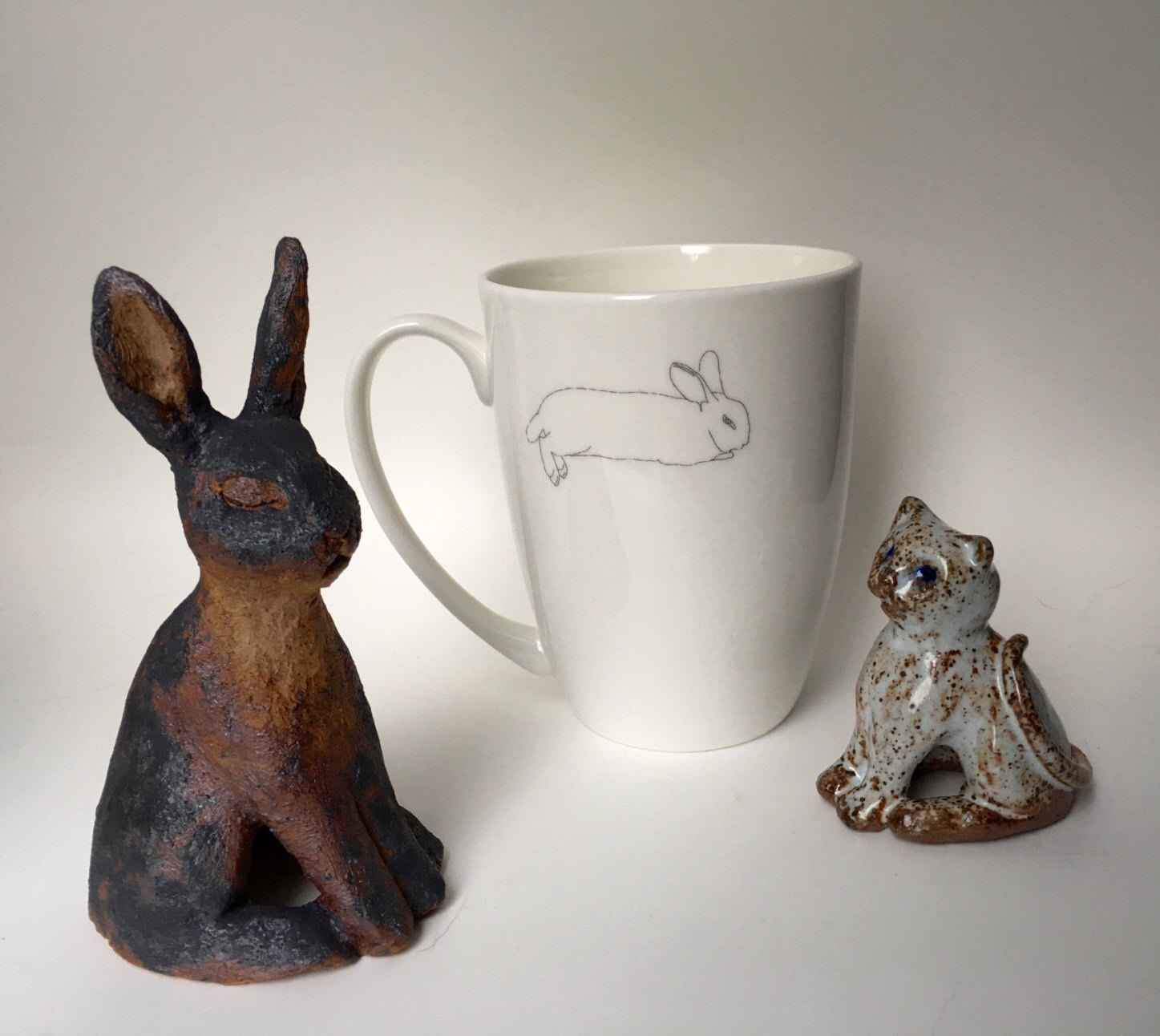 Ceramic Rabbit, handbuilt sculpture, unglazed, gift for rabbit lover
