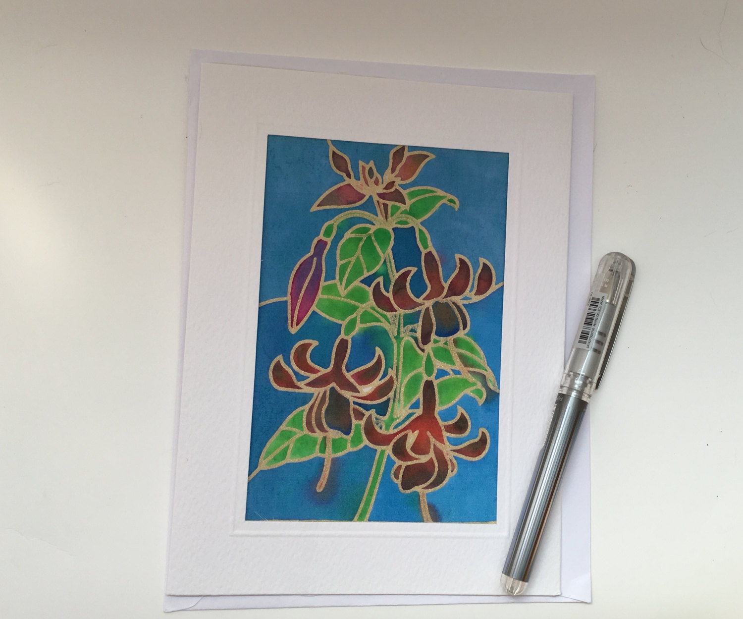 silk card silk painted botanical card gift for flower lover