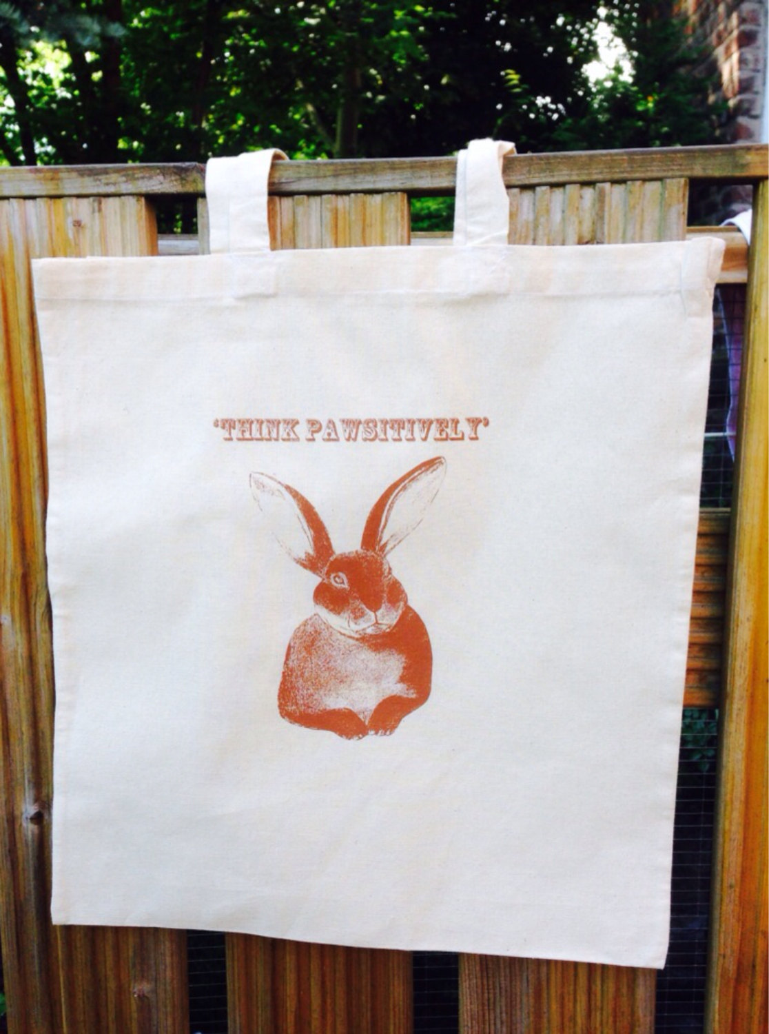 Rabbit shopperbag, cotton carrier bag, humorous, hand screen printed