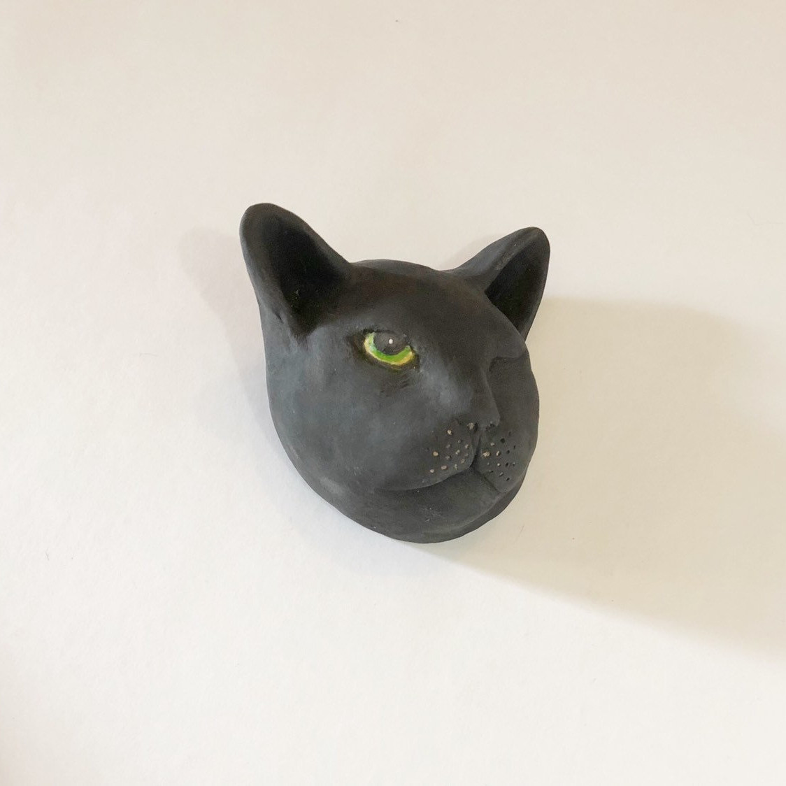 Black Cat Face - Sleepy Ceramic Expression