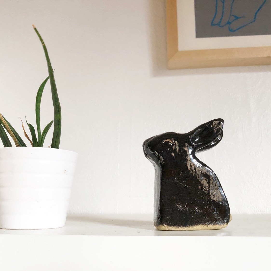 Black Ceramic Rabbit - Silhouette Sculpture