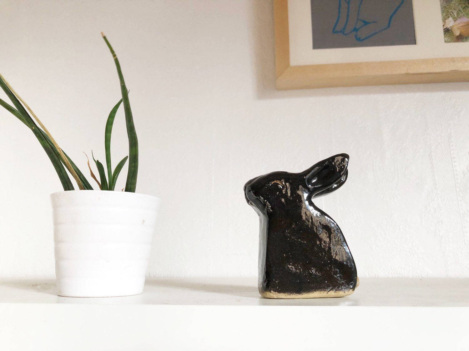 Black Ceramic Rabbit - Silhouette Sculpture