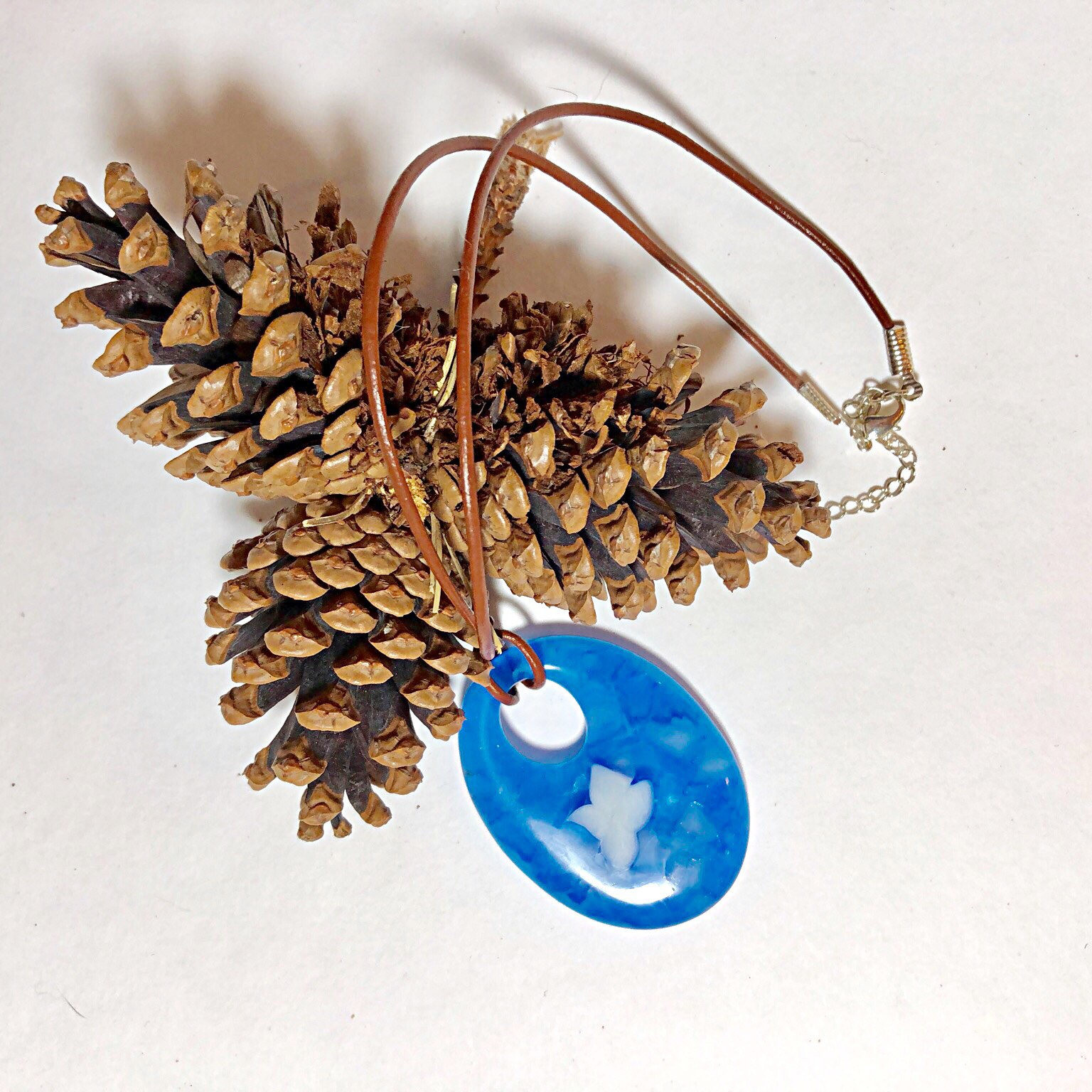 Blue Oval Necklace - Fused Glass Pendant