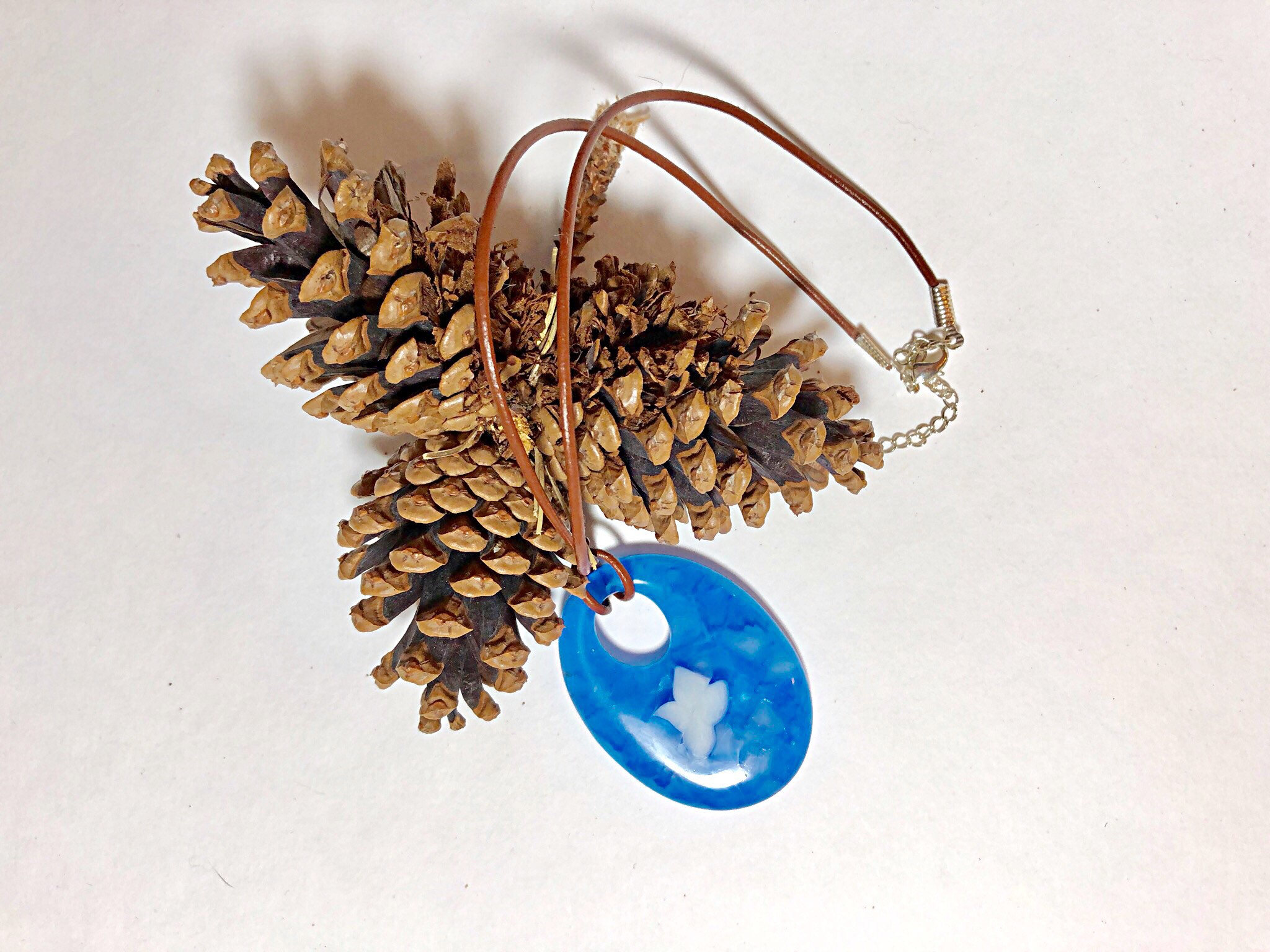 Blue Oval Necklace - Fused Glass Pendant