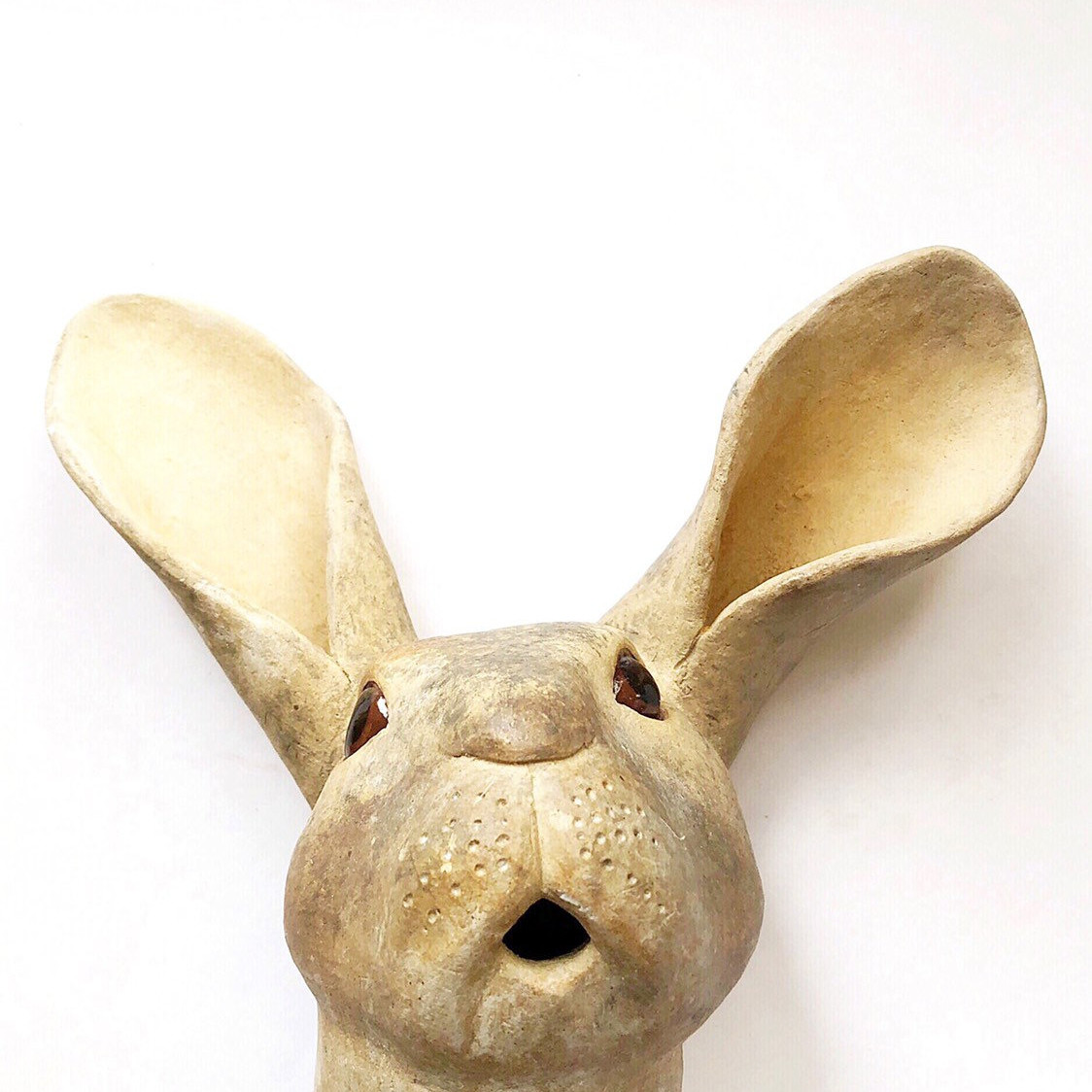 Brown Ceramic Bunny Head - Sculpture