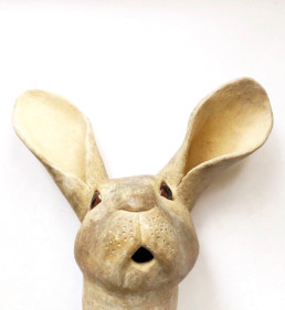 Brown Ceramic Bunny Head - Sculpture