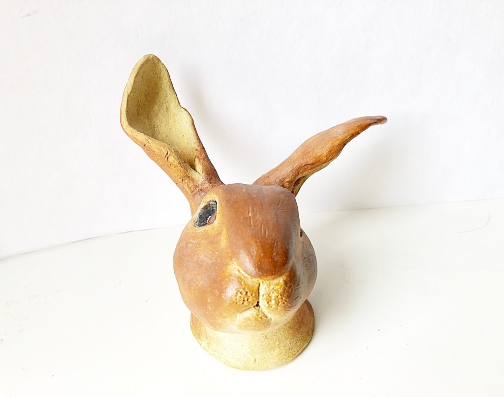 Brown Ceramic Rabbit Head Bunny Sculpture Rose B Designs
