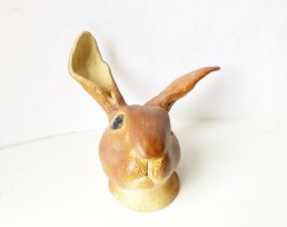 Brown Ceramic Rabbit Head - Bunny Sculpture