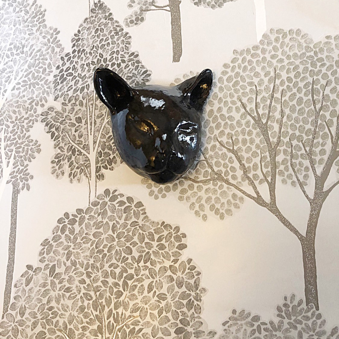 Cat Head Wallhanger- Black Sleepy Expression