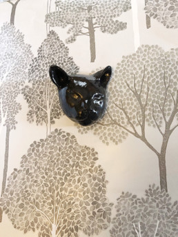 Cat Head Wallhanger- Black Sleepy Expression