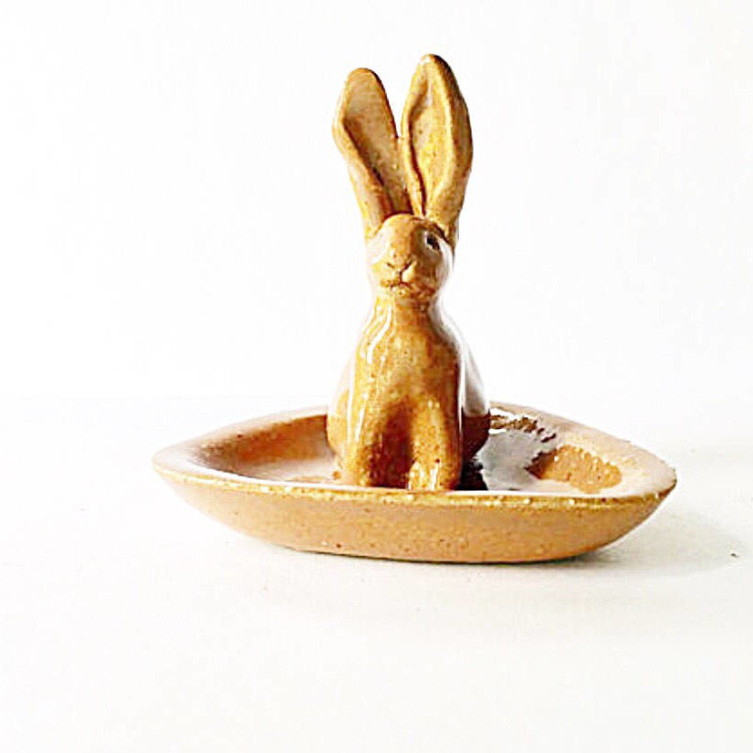 Rabbit Ring Holder Dish - Brown - Ceramic