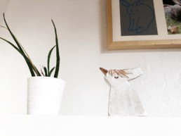 White Ceramic Bunnycorn - Rabbit Sculpture