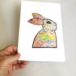 Bunny Card Print - Handdrawn Marbled