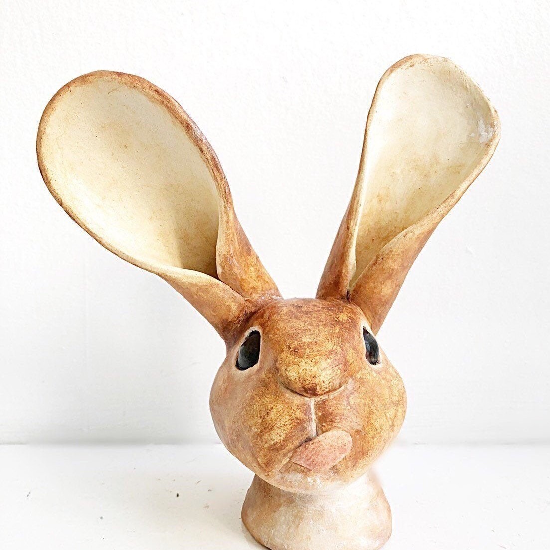 Bunny Head - Licking Ceramic Sculpture