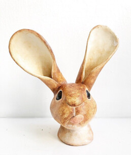 Bunny Head - Licking Ceramic Sculpture
