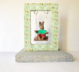Bunny on Swing - Ceramic and Wood