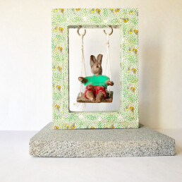 Bunny on Swing - Ceramic and Wood