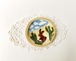 Ceramic Rabbit Painted Plate - Desert Scene - Rabbit Lover Gift - Interior Design - Small Plate - Home Decor - Housewarming - Cactus Bunny