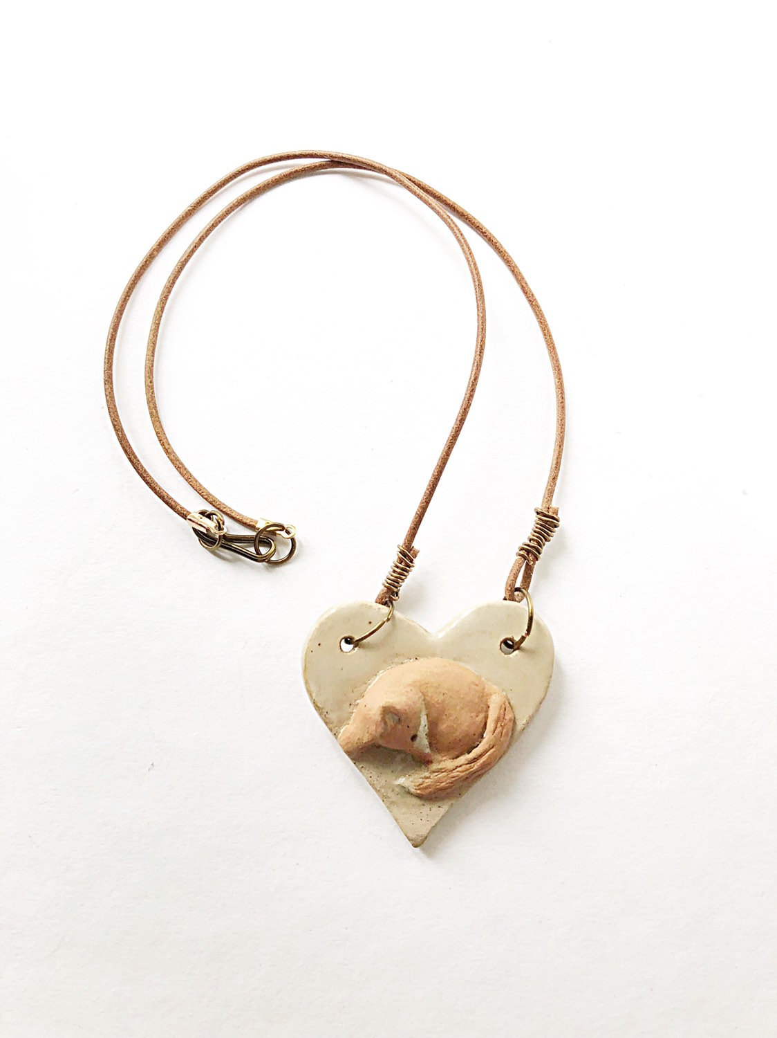 Fox on Heart Necklace - Stoneware Clay