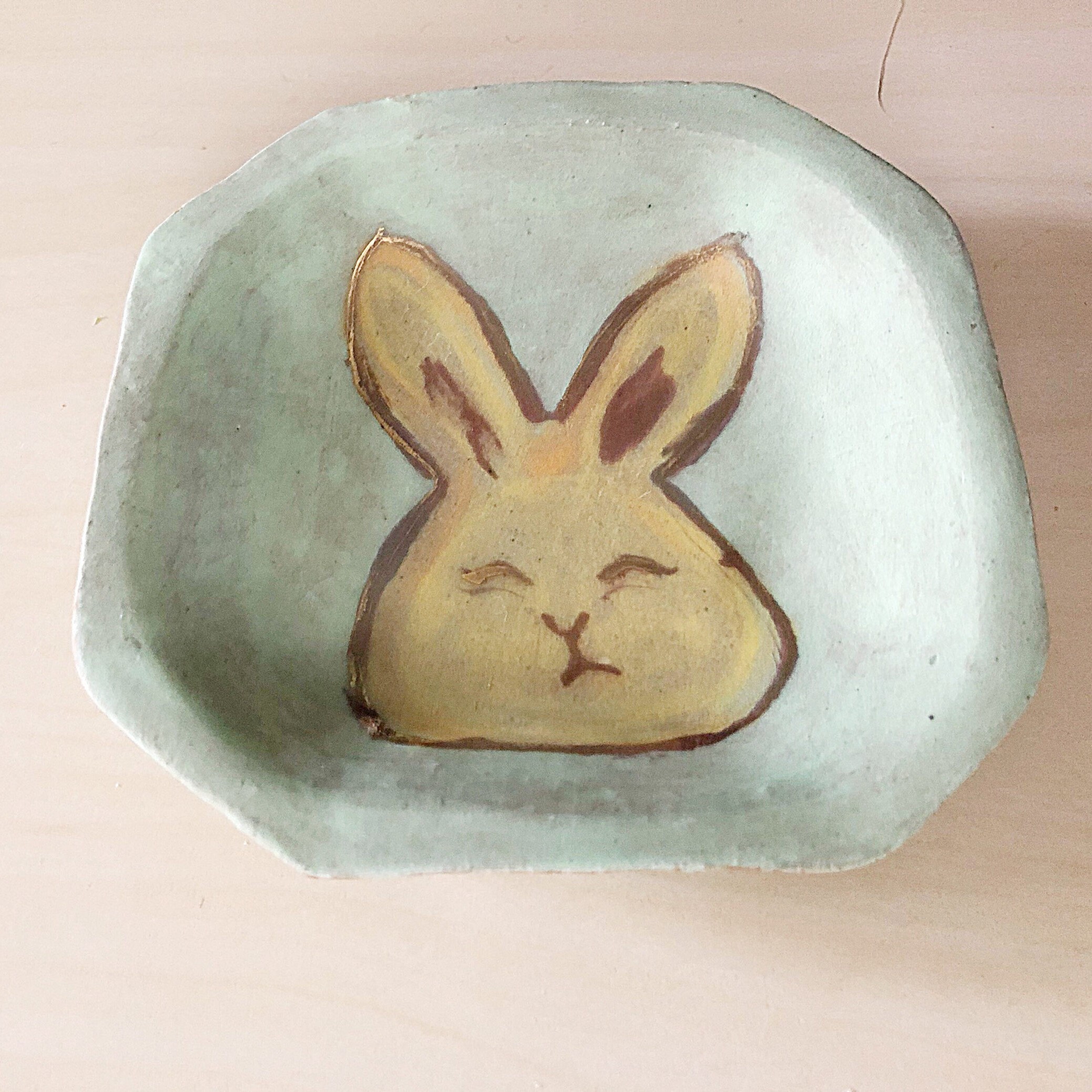Green Dish - Rabbit Decorated Ceramic