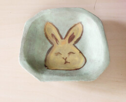 Green Dish - Rabbit Decorated Ceramic