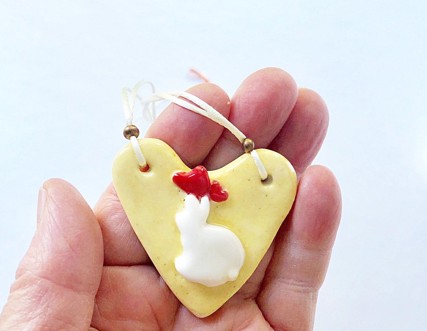 Heart rabbit Necklace -Porcelain Yellow