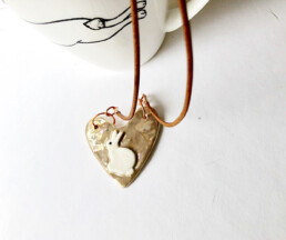 Heart With Rabbit Necklace - Porcelain Irididescent