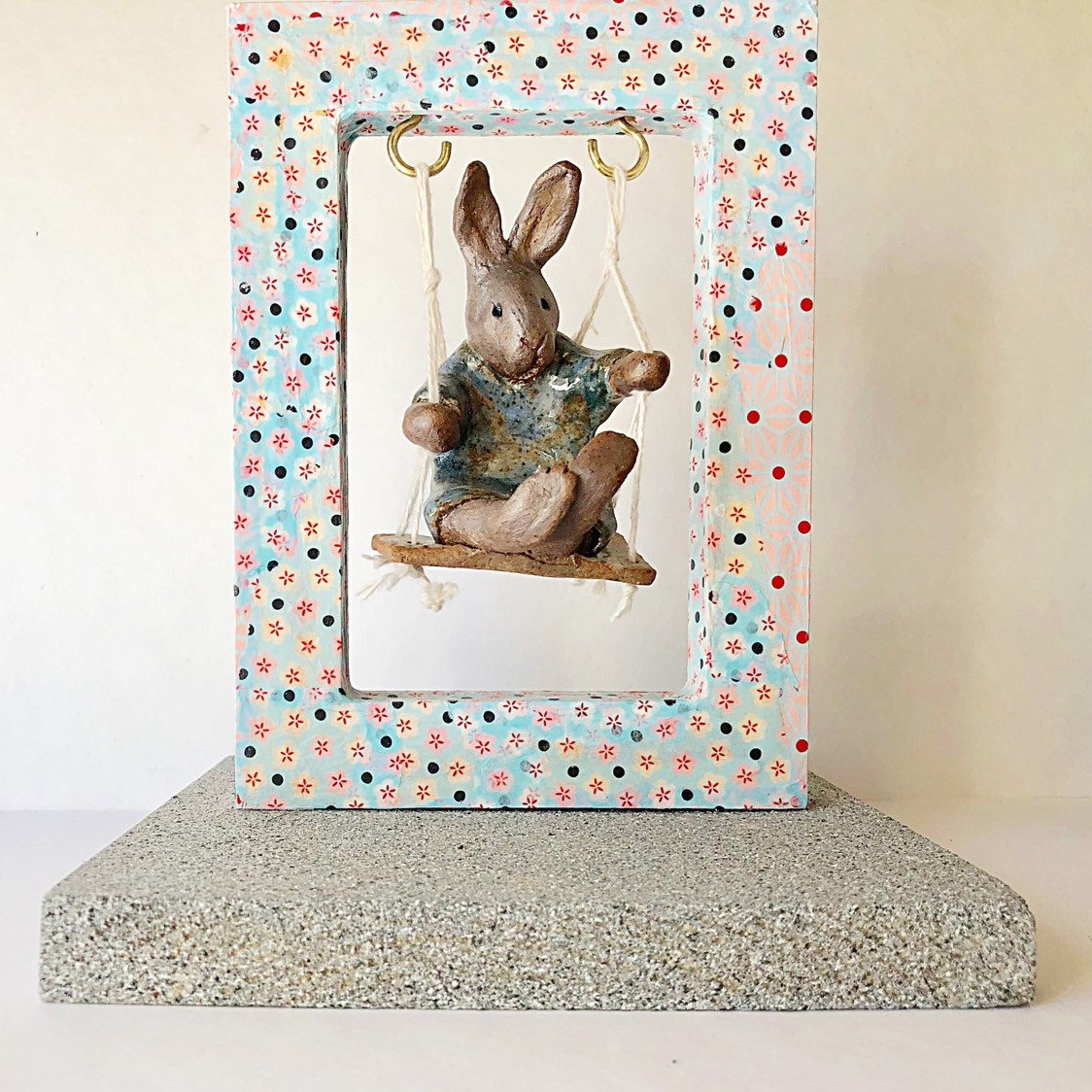 Rabbit Girl On A Swing - Ceramic Sculpture