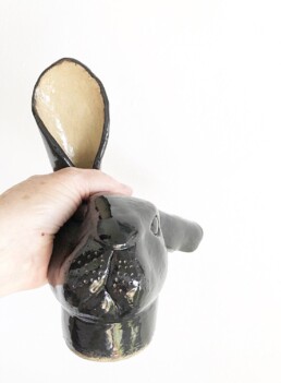 Rabbit Head -                                 Black Ceramic Sculpture