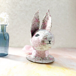 Rabbit  Head - Papermache White/pink floral