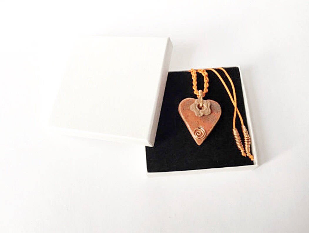 Heart Necklace - red boho ceramic copper