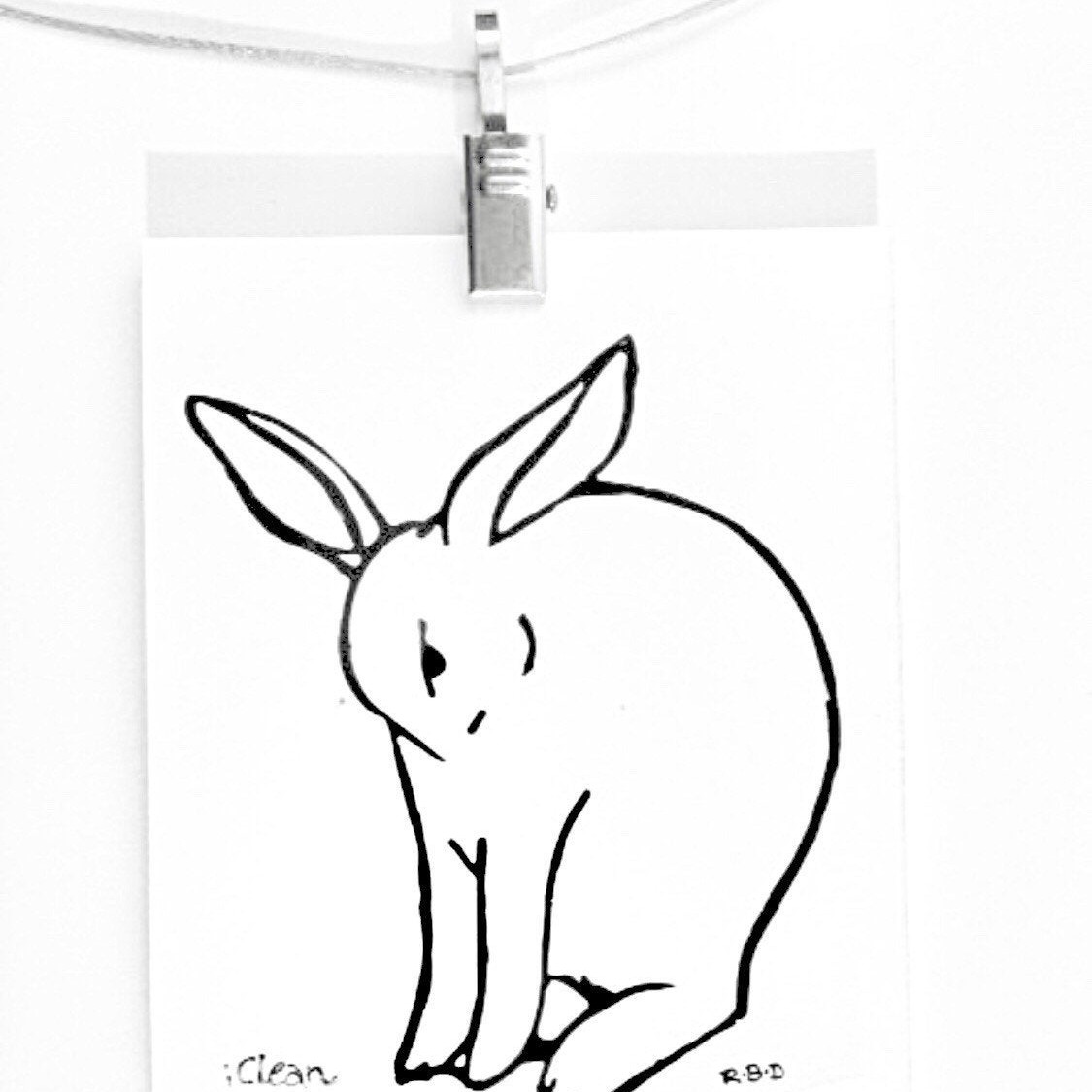 Rabbit Drawing - Printed onto White Card