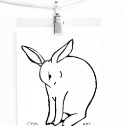Rabbit Drawing - Printed onto White Card