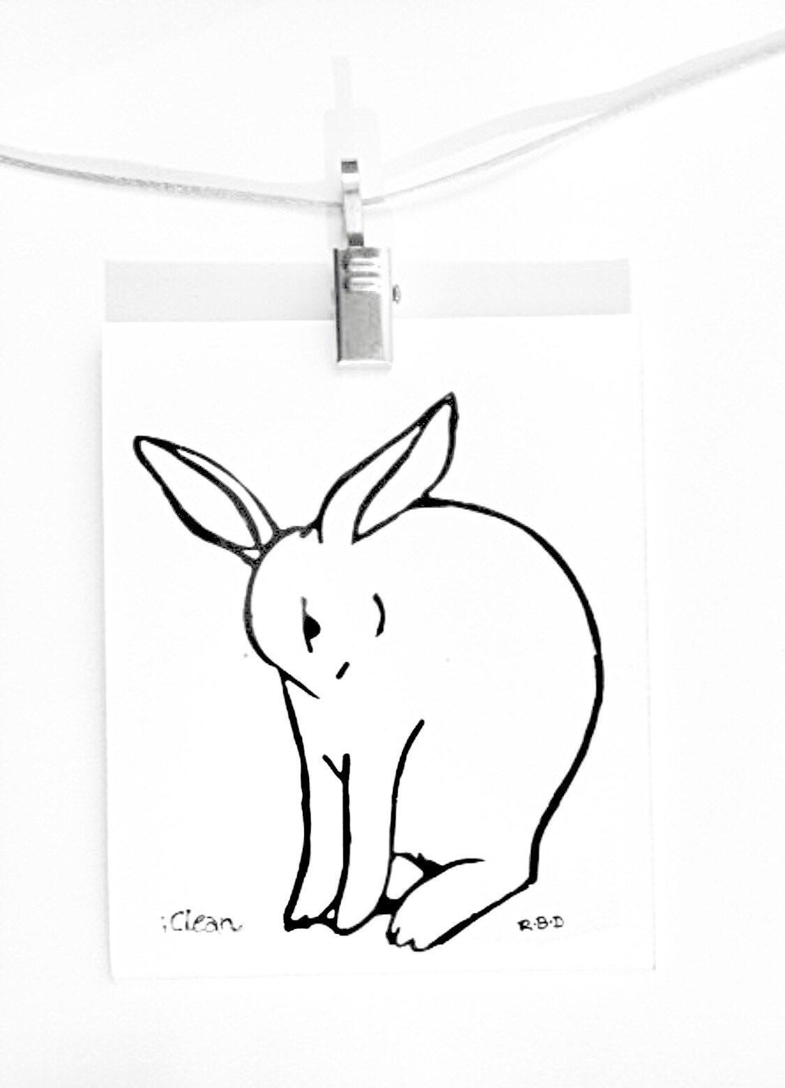 Rabbit Drawing - Printed onto White Card