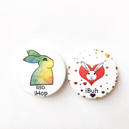White Rabbit Badges - Set of two badges - rabbit lovers gift - gift for bunny lovers -  badges set - print from line drawings - rabbit art